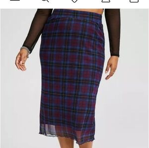 Torrid Tea Length Mesh Pencil Skirt In Plaid